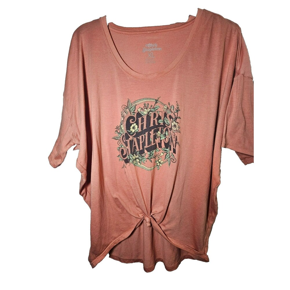 Chris Stapleton Women's Graphic T-Shirt XL Peach Floral Scoop Neck